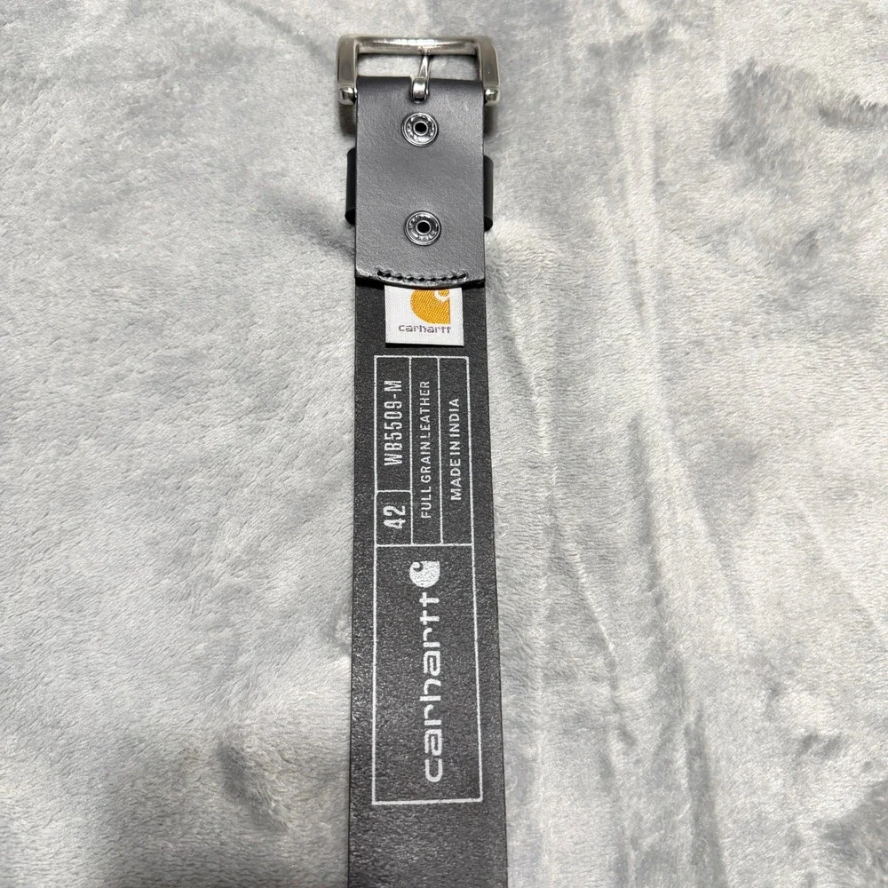 Carhartt Mens Size 42 Black Full Grain Leather Belt Silver Buckle Classic